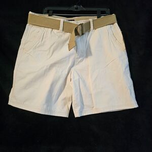 NWT Men's No Boundaries Off White Chino Shorts with Brown Belt Size 36